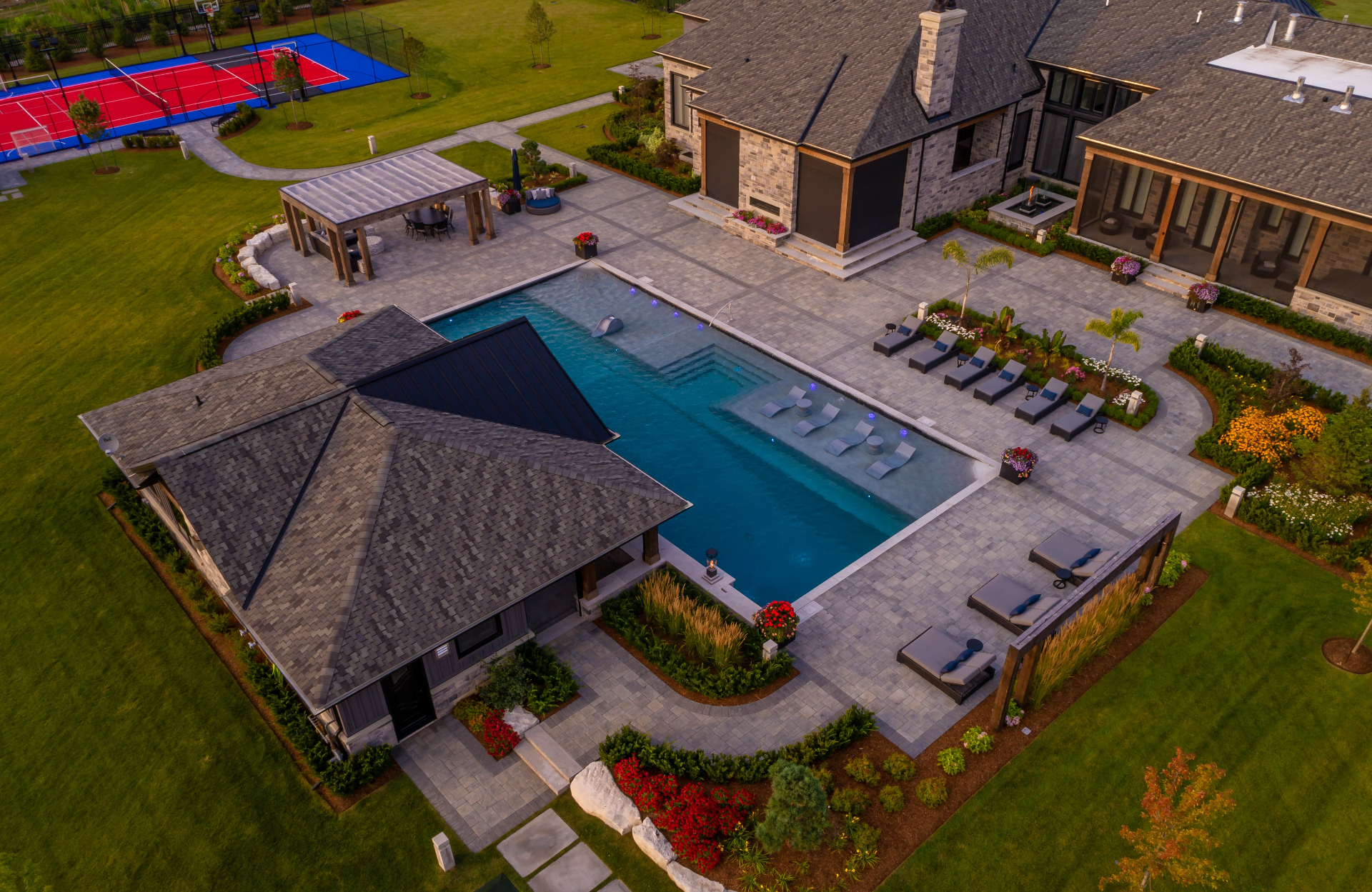 The Grand Haven — Aerial view of pool and grounds