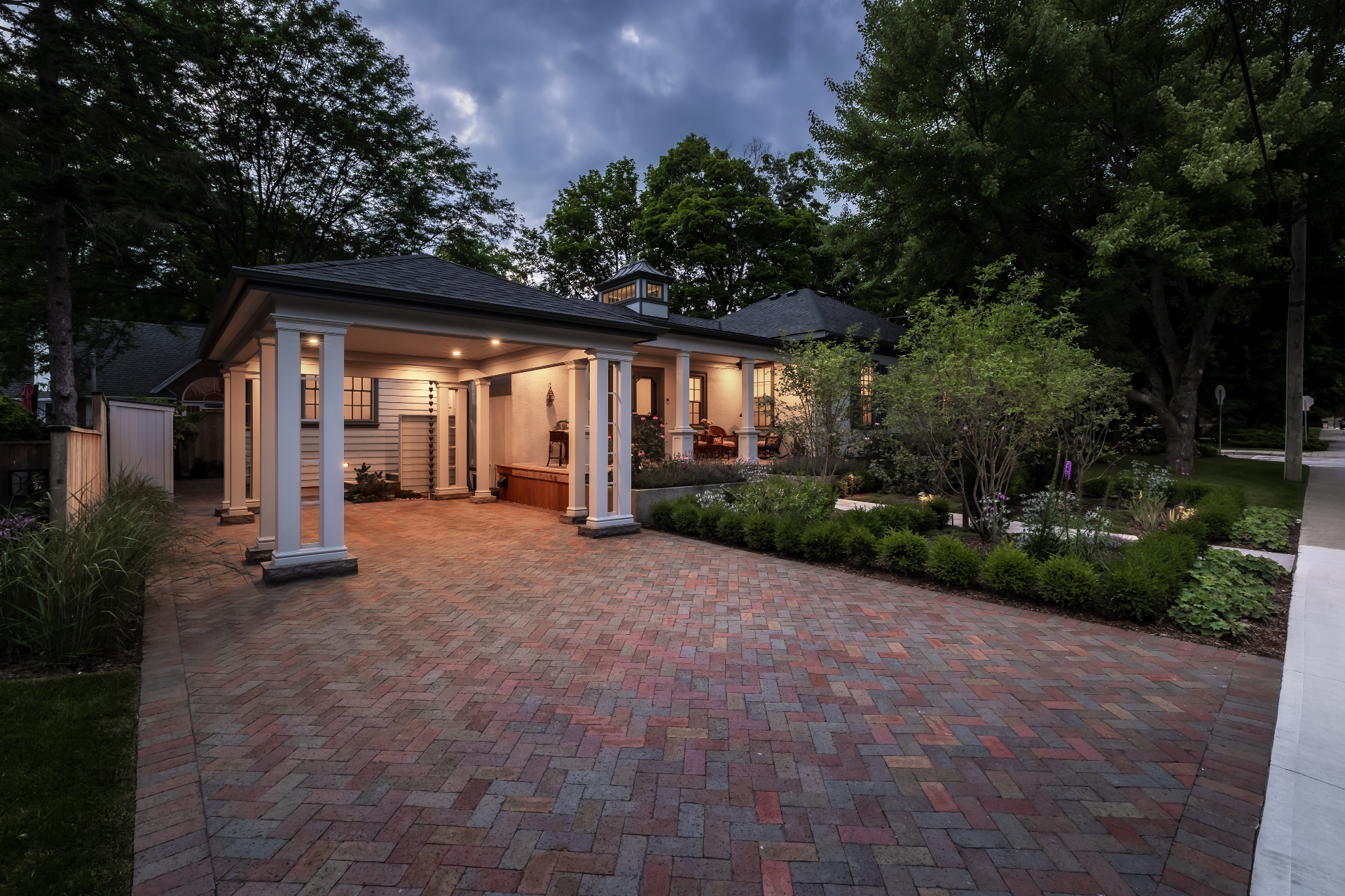 Clay paver herringbone driveway
