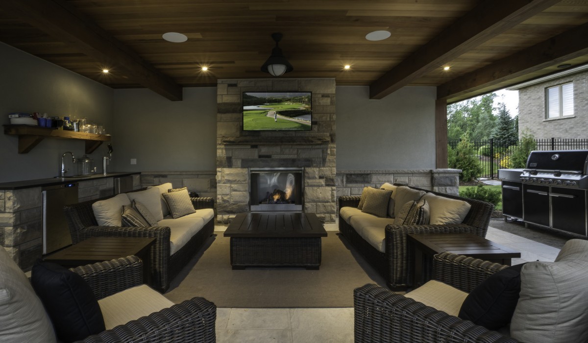 Fireplace in backyard