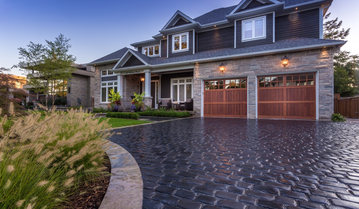 Paving stone with double garage house
